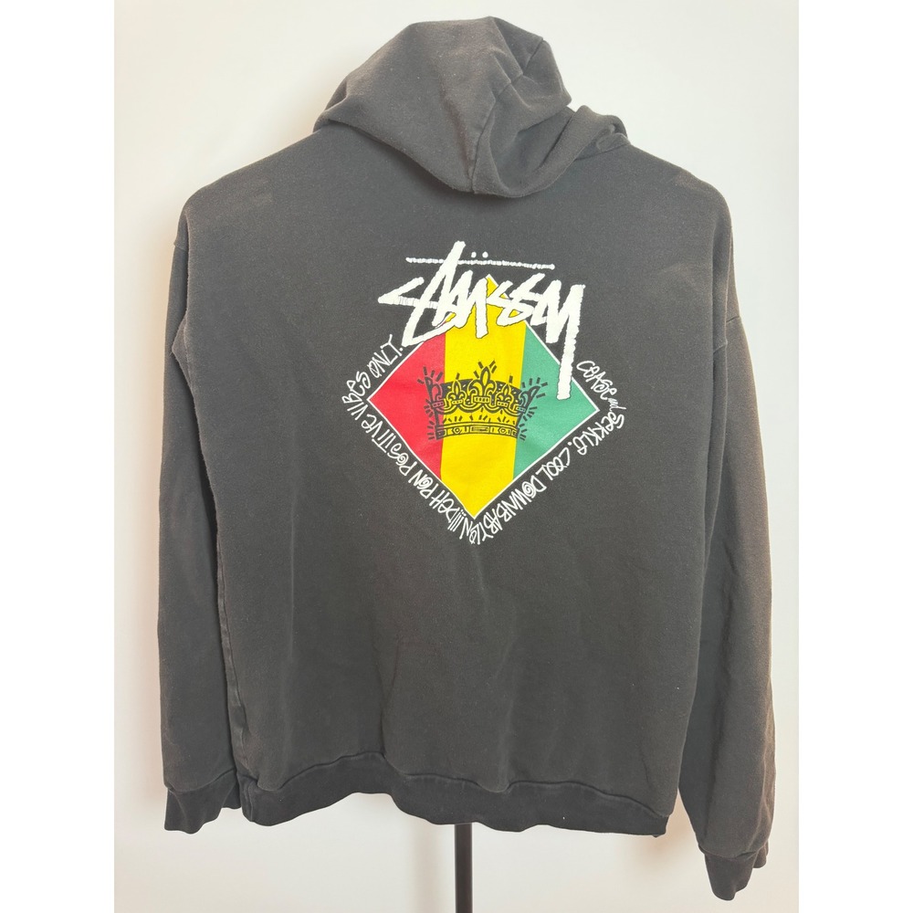 Stussy Rasta Crown Hoodie Black Mens Small Positive Vibes Only Made in USA